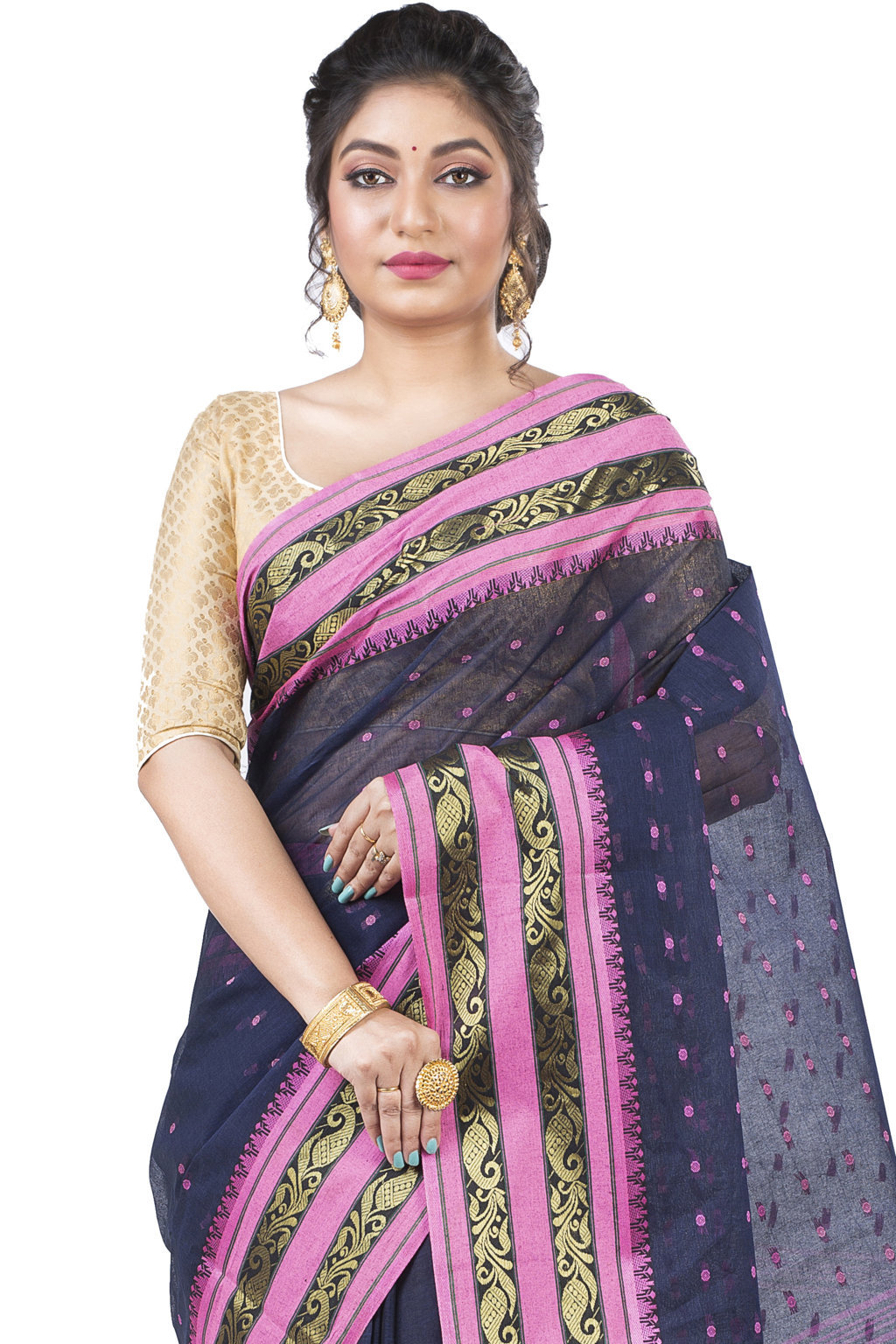 Beige Pure Cotton Alpona Tant Saree (191)